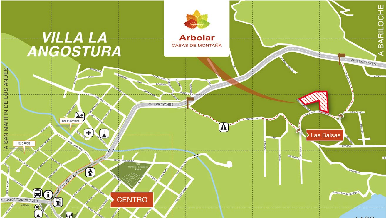 mapa cómo llegar Casas de montaña - Arbolar - Villa La Angostura - Argentina